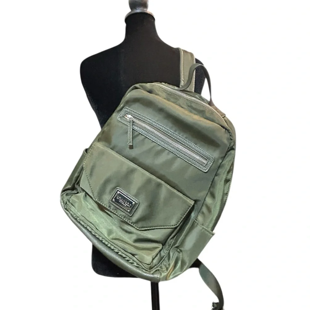 Laundry By Shelli Segal Olive Army Green Backpack w Leather Trim-NWOT-